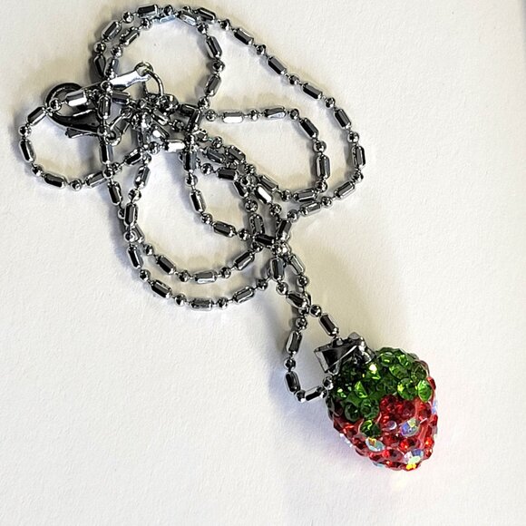 Kids, Teens Red Strawberry Pendant with Swaroski elements on a 18k Silver Chain - Picture 8 of 13